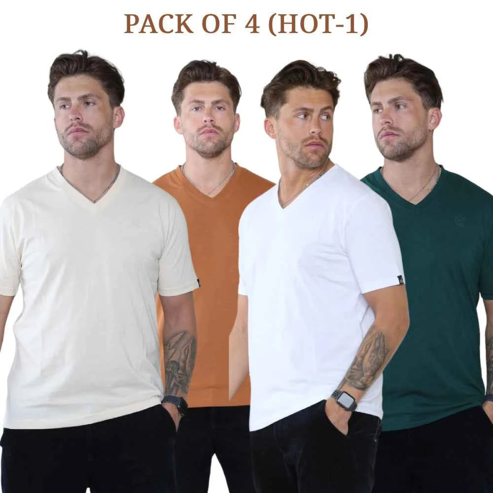 Pack of 4 Organic Cotton Men's V Neck T-Shirts