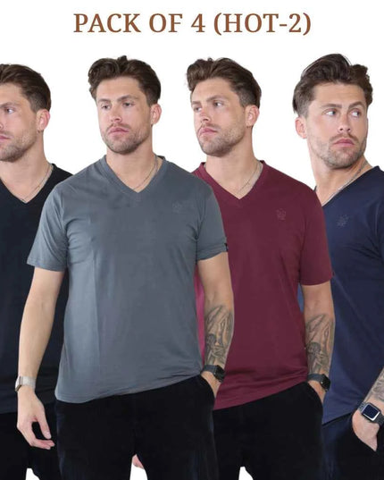 Pack of 4 Organic Cotton Men's V Neck T-Shirts