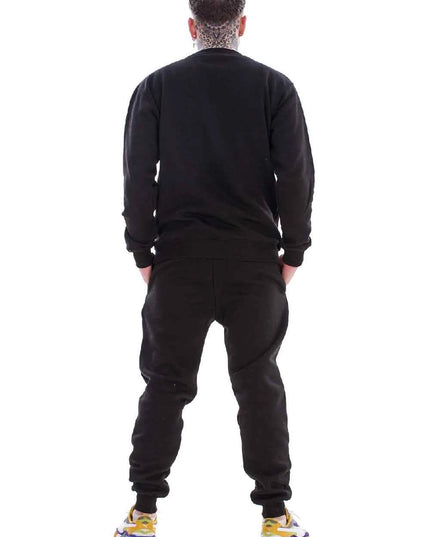 Men's Panelled Tracksuit Fleece Crew Neck Sweatshirt & Cotton Joggers
