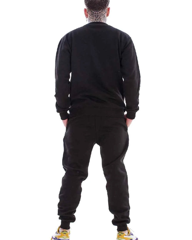 Men's Panelled Tracksuit Fleece Crew Neck Sweatshirt & Cotton Joggers