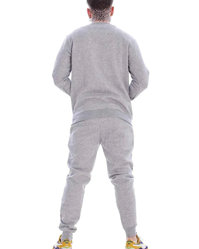 Men's Panelled Tracksuit Fleece Crew Neck Sweatshirt & Cotton Joggers