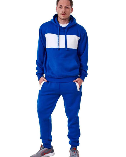 Mens Tracksuit Fleece Pullover Hooded Front Stripe