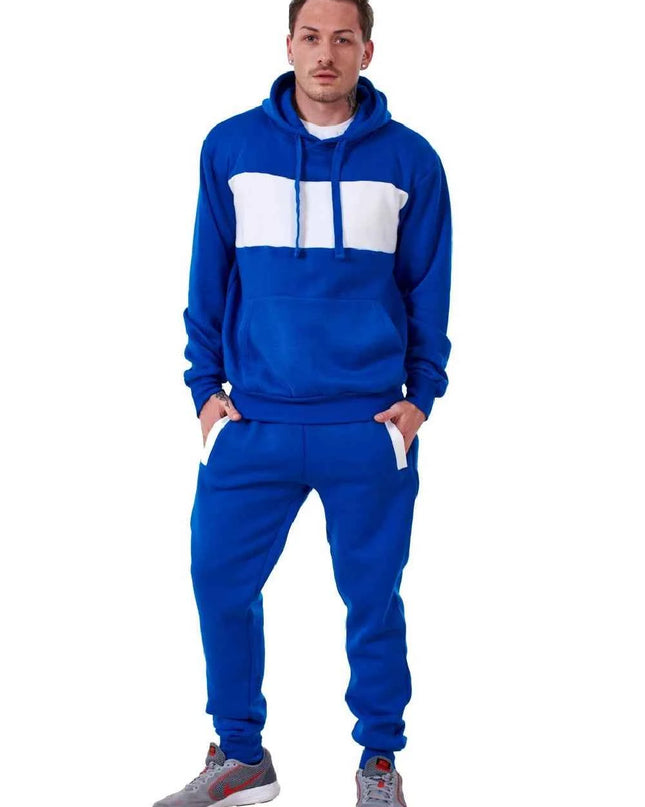 Mens Tracksuit Fleece Pullover Hooded Front Stripe