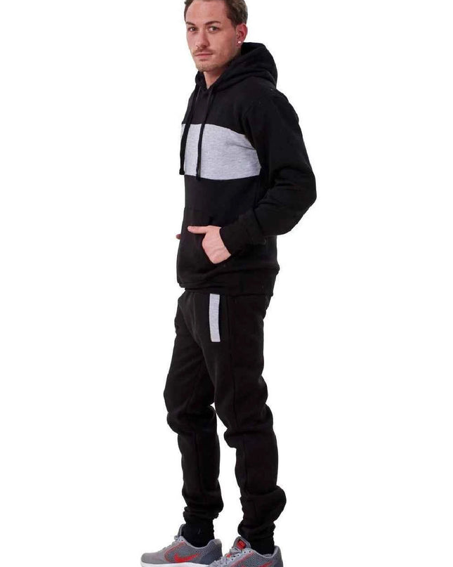 Mens Tracksuit Fleece Pullover Hooded Front Stripe
