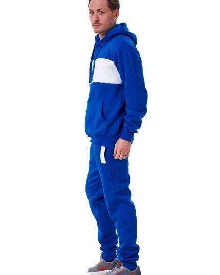 Mens Tracksuit Fleece Pullover Hooded Front Stripe