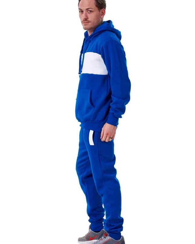 Mens Tracksuit Fleece Pullover Hooded Front Stripe