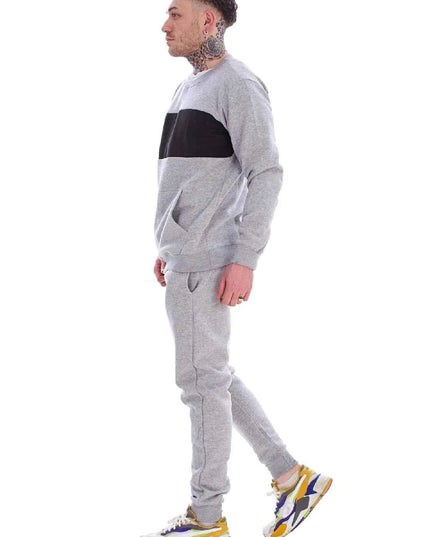 Men's Panelled Tracksuit Fleece Crew Neck Sweatshirt & Cotton Joggers