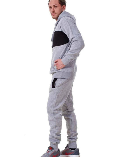 Mens Tracksuit Fleece Pullover Hooded Front Stripe