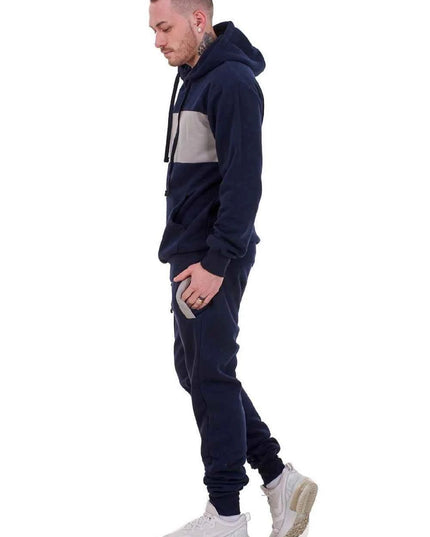 Mens Tracksuit Fleece Pullover Hooded Front Stripe