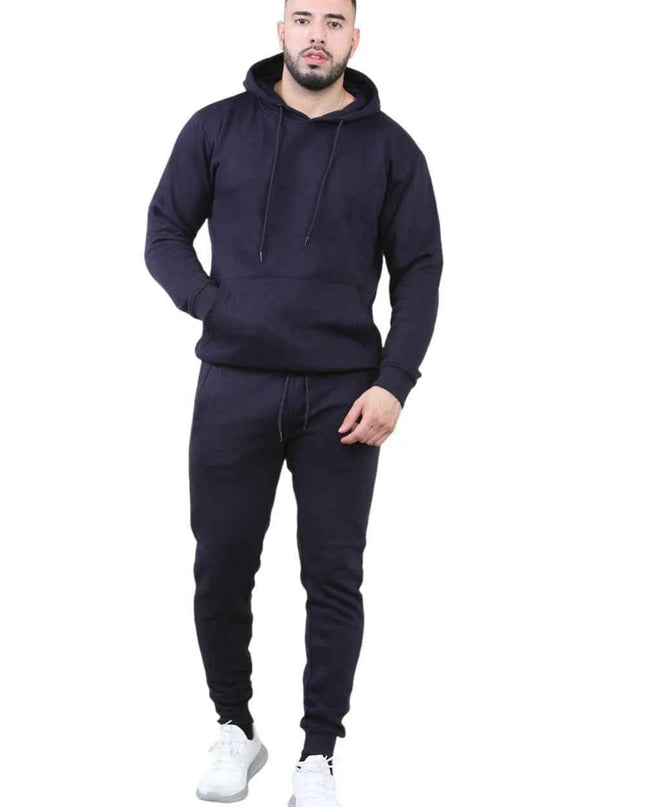 Men's 2pcs Solid Pocket Hoodie & Drawstring Waist Sweatpants Set